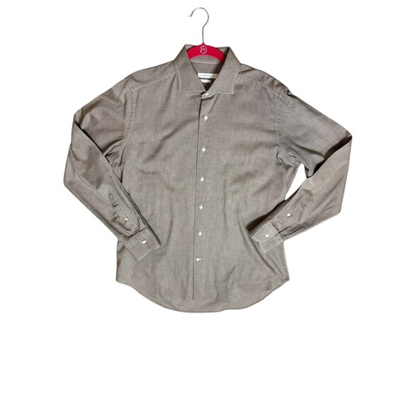 J. Lindeberg Button Down Oxford Shirt Men's 16" Brown White Stitching Casual - Picture 6 of 10